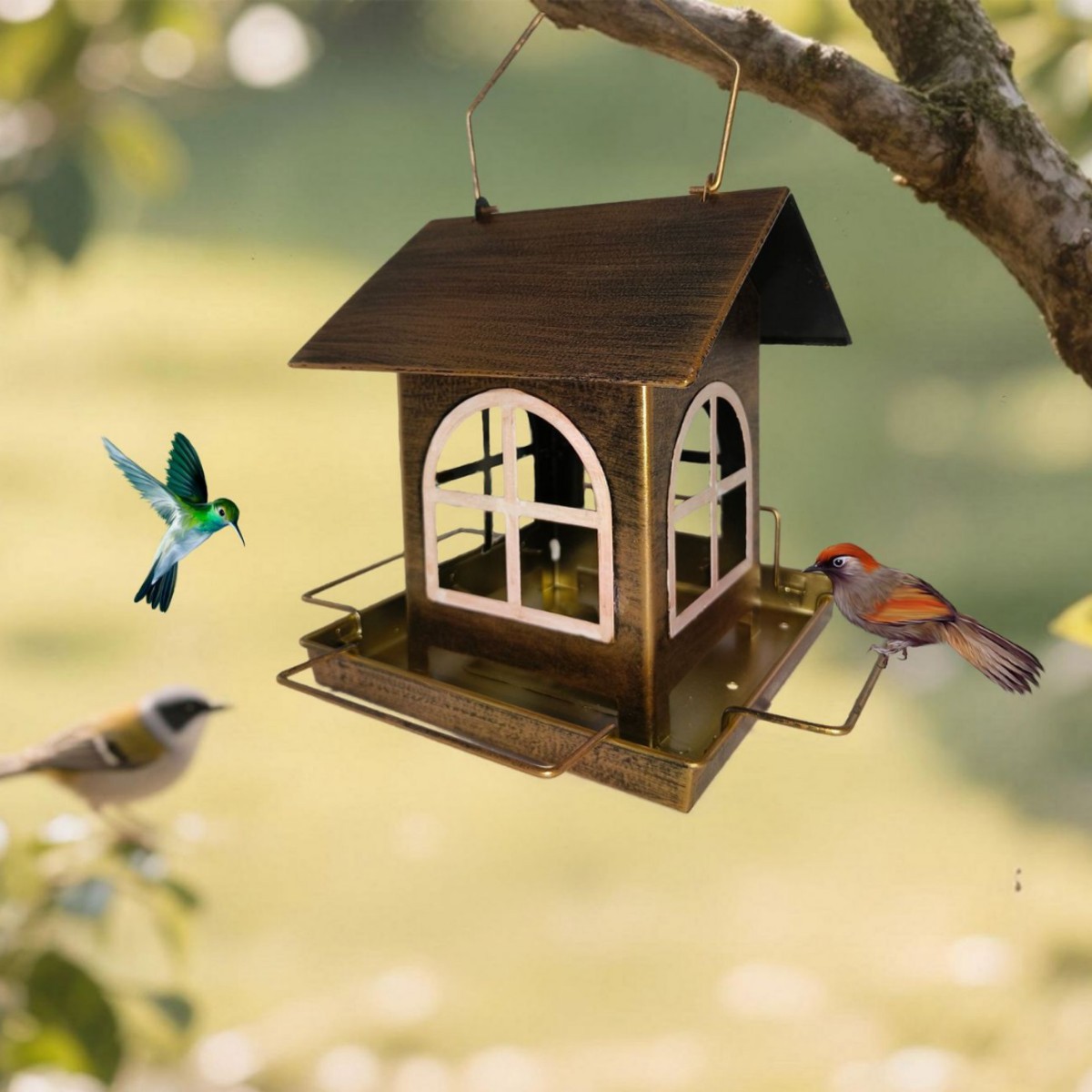 Metal birdbath for hummingbirds, hanging, weatherproof