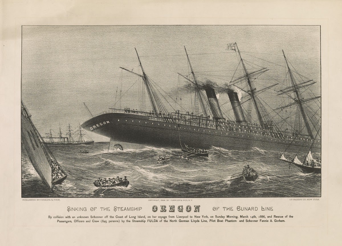 Sinking of the steamship Oregon of the Cunard Line 1886