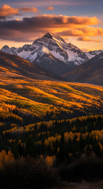 Snow-Capped Mountain Peak Over Golden Aspen Forest - Free mobile Wallpaper
