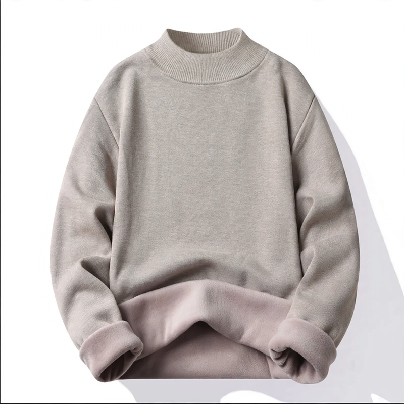 Men's pullover with stand-up collar, lined, loose