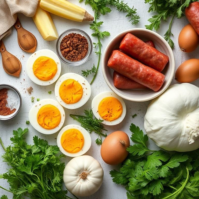 Ingredients for Crispy Scotch Eggs with Herby Sausage Filling Recipe – Quick & Homemade Comfort Food