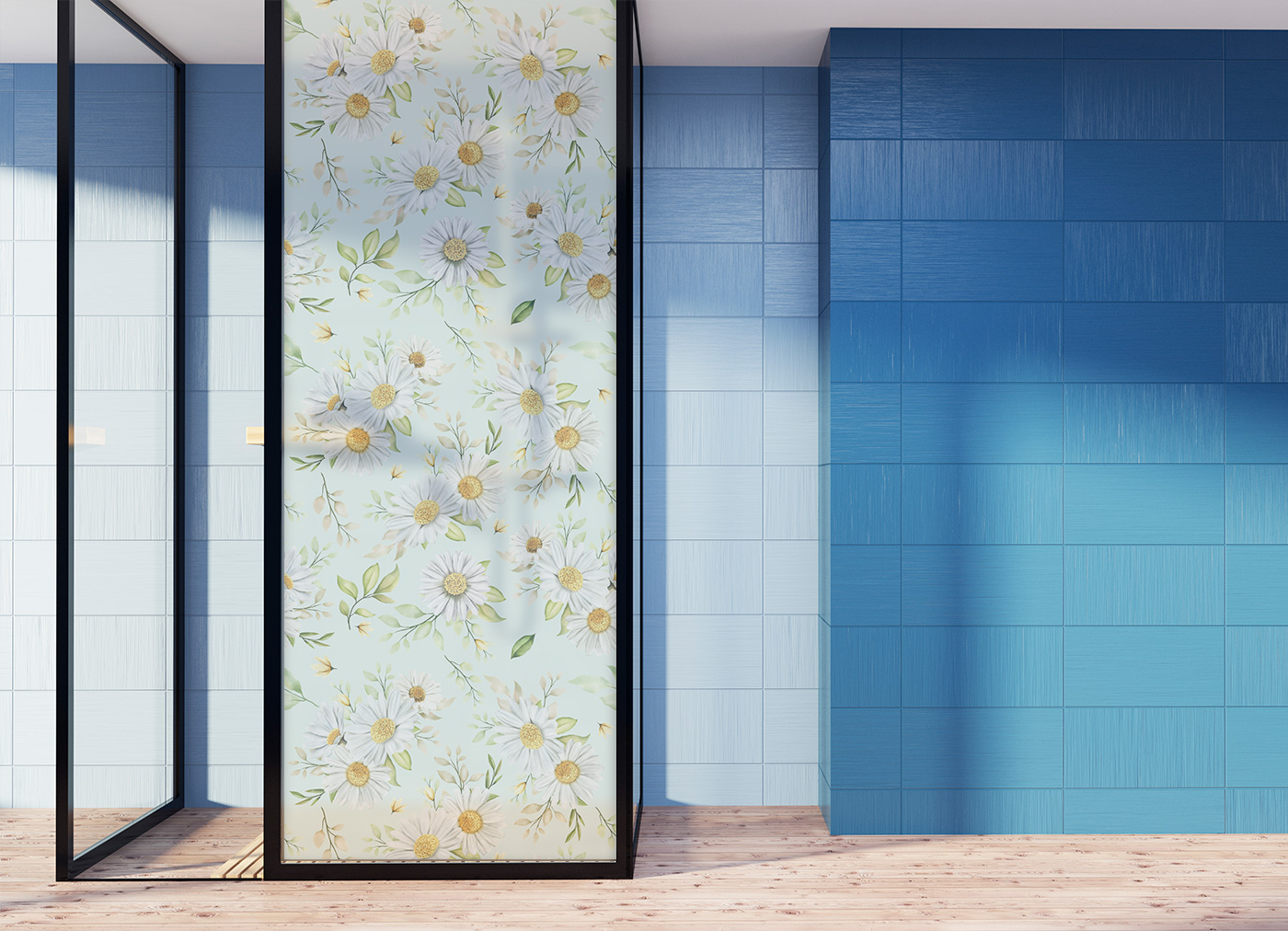 Privacy window film frosted daisy floral shower