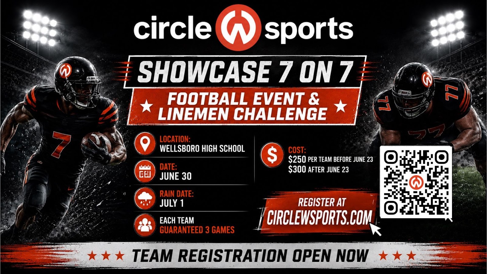 Register Now For the Circle W Sports Showcase 7-On-7 Football Tournament & Linemen Challenge