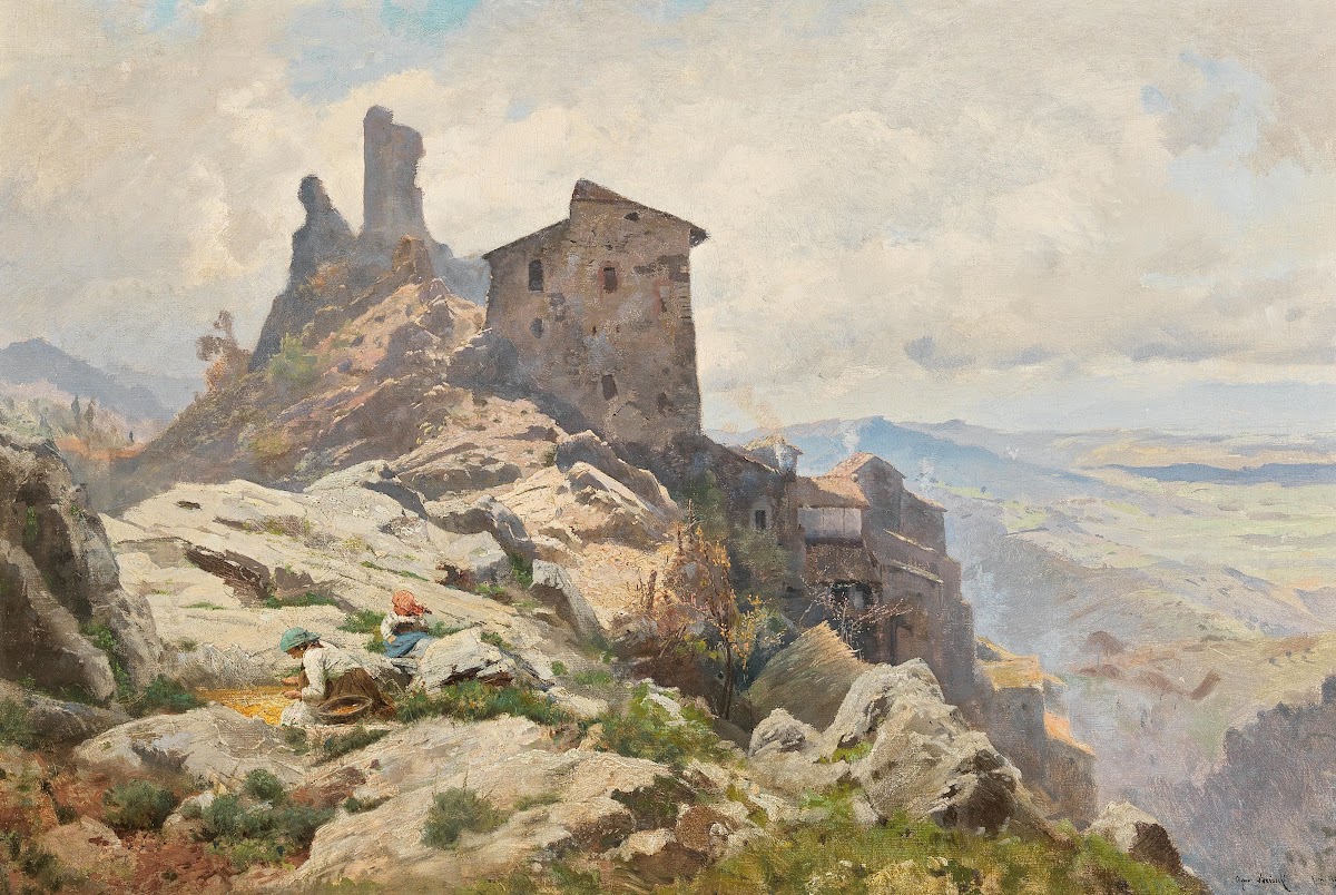 Blick von einer Anhöhe auf das Tal des Lago del Fucino 1896