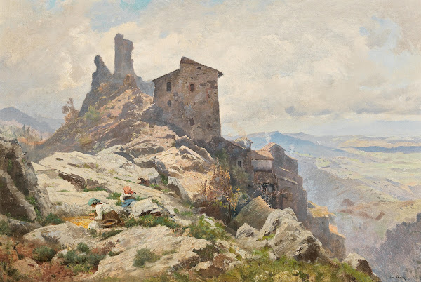 Blick von einer Anhöhe auf das Tal des Lago del Fucino 1896