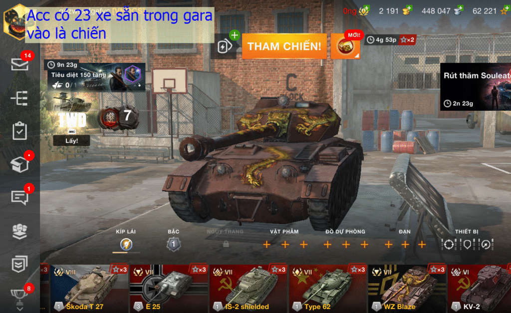 Bán acc WoT Blitz khủng, acc có 7 xe tak cấp 10 VK 72.01 K,...