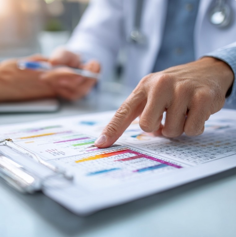 의사가 혈당 수치를 설명하는 장면