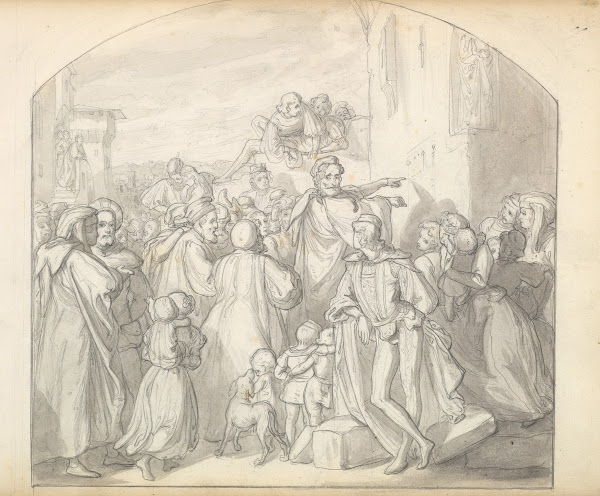 An Artist Drawing on Wall of a Church Watched by a Crowd ca 1849