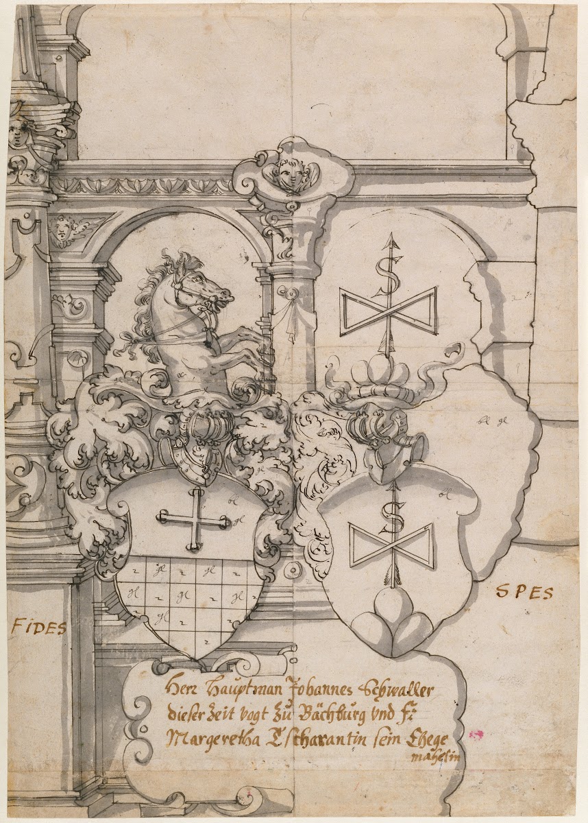 Stained Glass Design with Two Coats of Arms 15901595