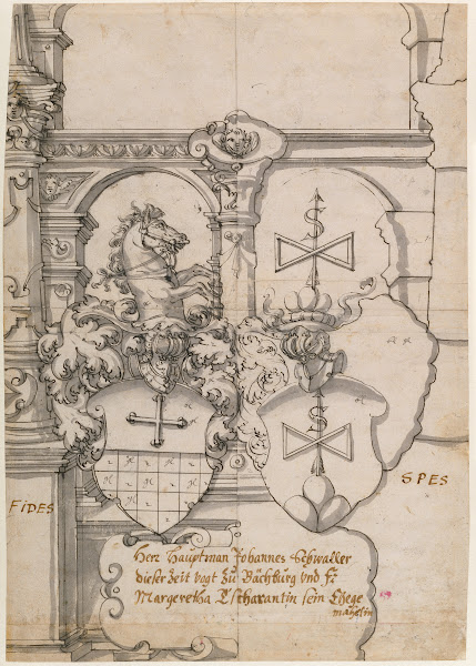 Stained Glass Design with Two Coats of Arms 15901595