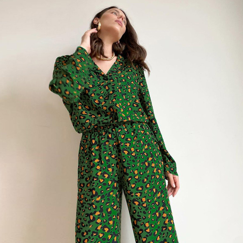 Ladies' Pajama Set, Long Sleeve, Viscose, Leopard Pattern