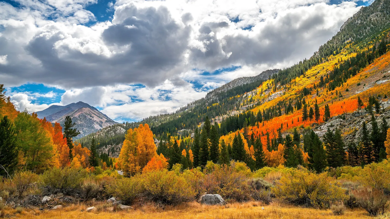 Fall, Clouds, Nature, Landscape, Mountains 4K Desktop, iPhone Wallpaper Background
