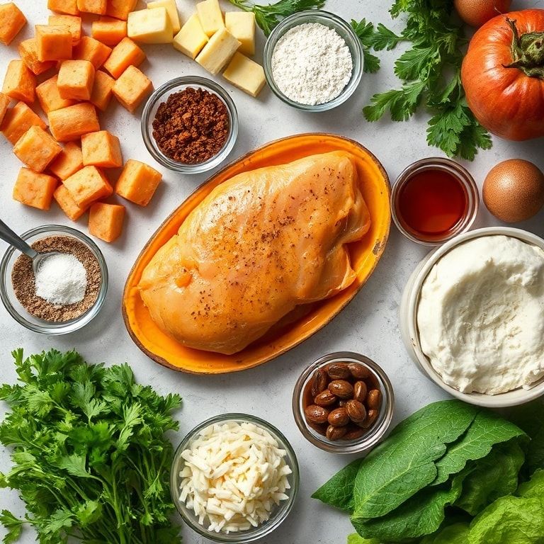 Ingredients for Sweet Potato Skillet with BBQ Chicken & Cheese Easy Family Meal – Quick, Homemade Comfort