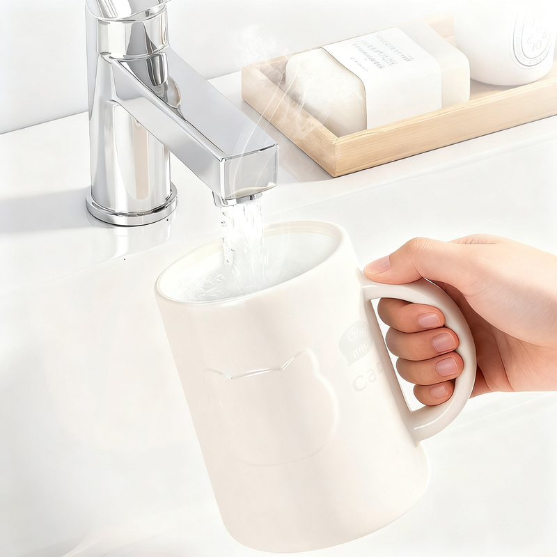 Plastic toothbrush cup with handle, non-slip