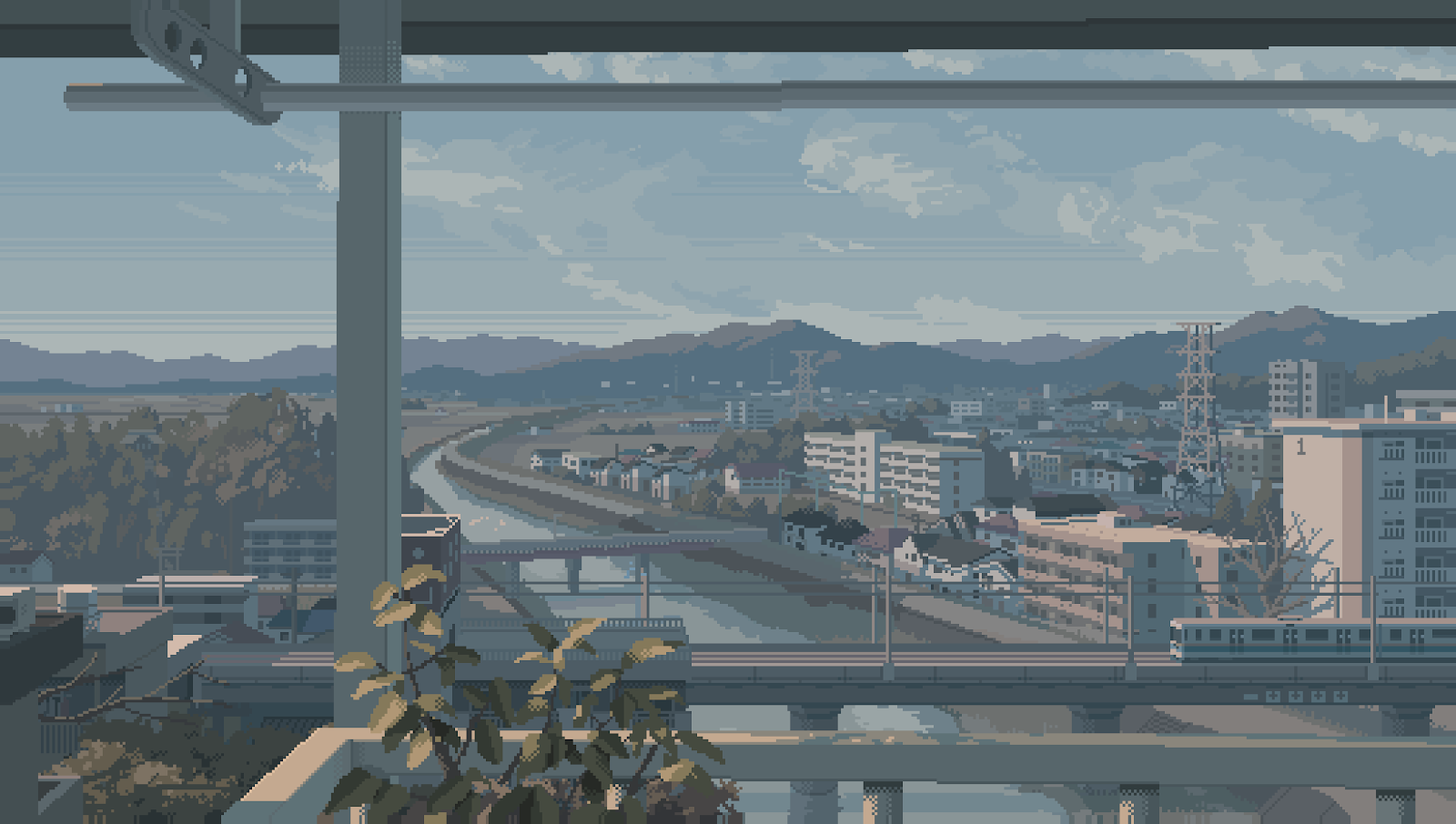 Japanese Pixel Art Cityscape - Pixel Art 4K Wallpaper (4240x2400)