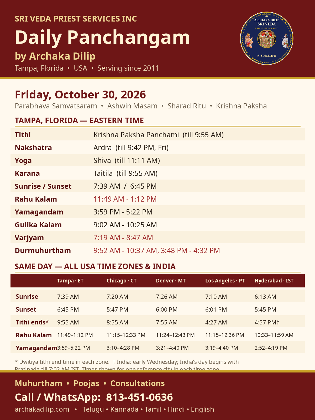 Daily Panchangam by Archaka Dilip