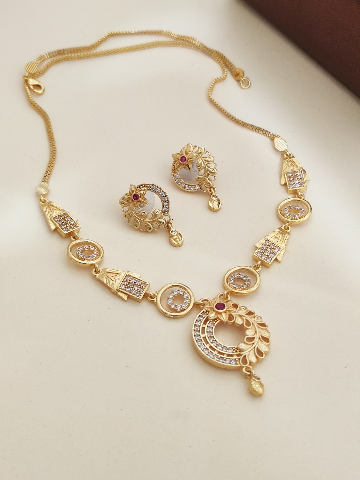 Traditional Zivara Crescent Bloom Gold Necklace Set with Earrings for Women