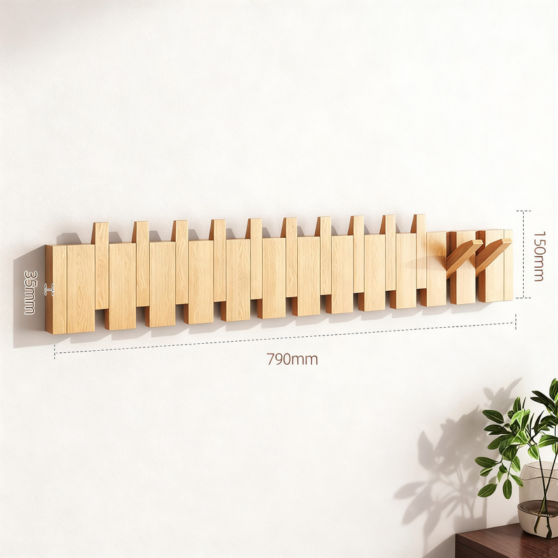 Wooden wall coat rack made of beech, 3–12 hooks