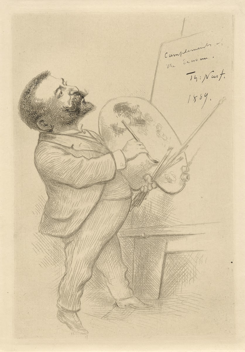 Caricature self portrait at easel