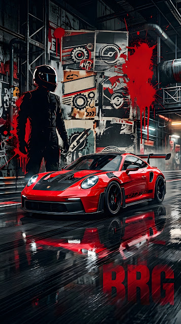 Modern Red Sports Car in Industrial Studio - Free mobile Wallpaper