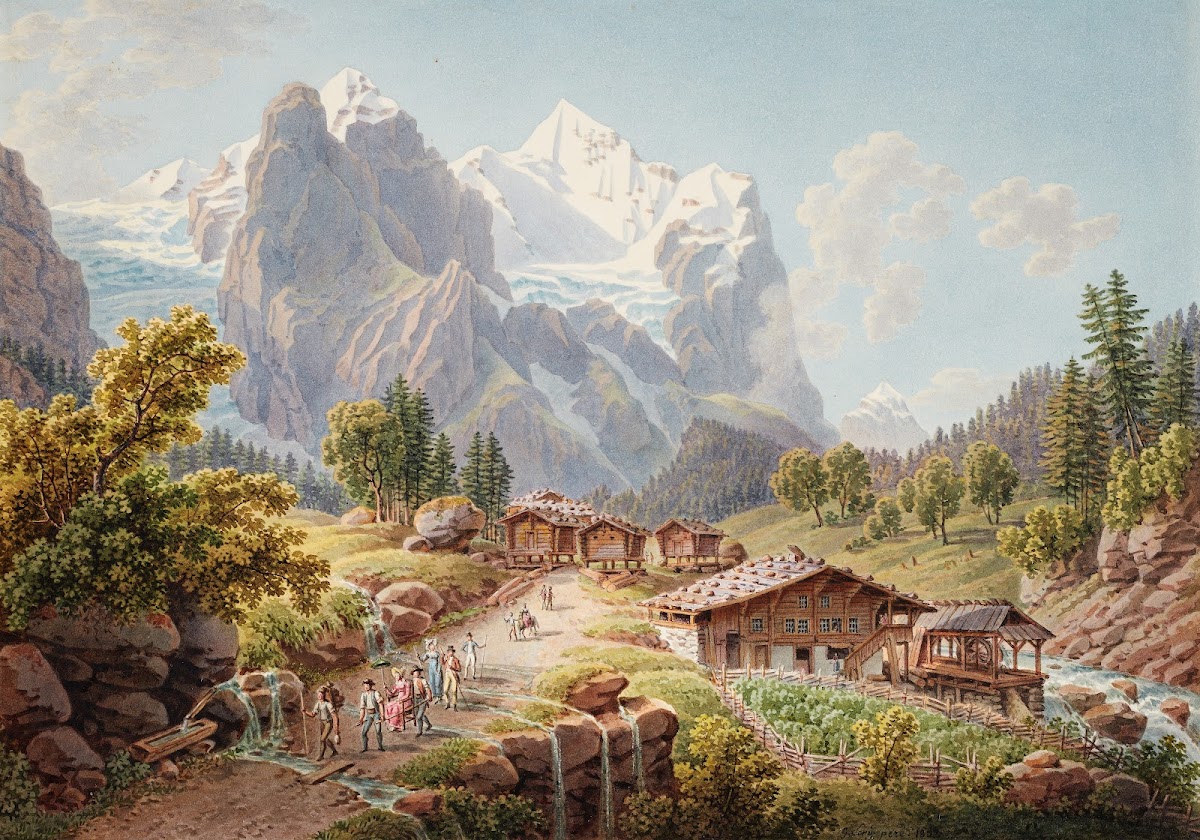 Ansicht des Rosenlauigletschers mit Wellhorn und Wetterhorn 1915 1945