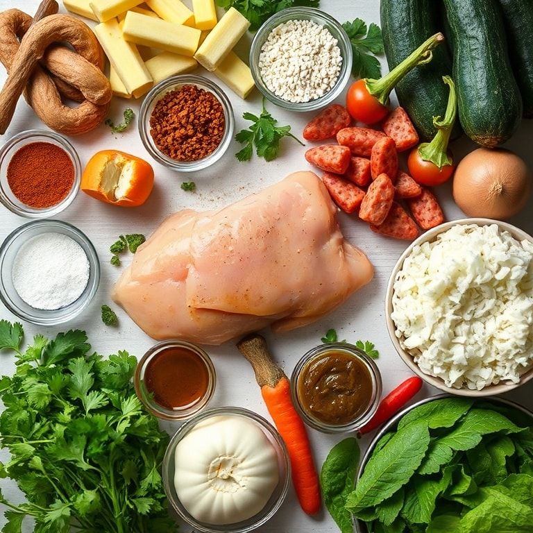 Ingredients for Easy Chicken & Sausage Jambalaya One-Pot Meal: Homemade & Quick