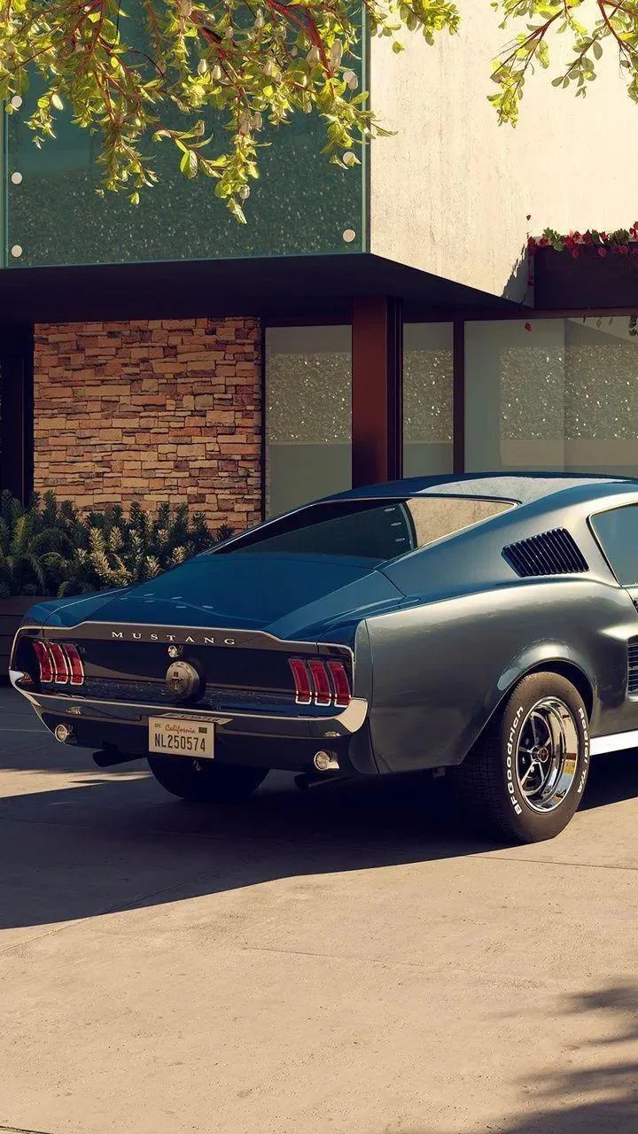 Classic Blue Ford Mustang Fastback - Automotive Photography iPhone Wallpaper (720x1280)