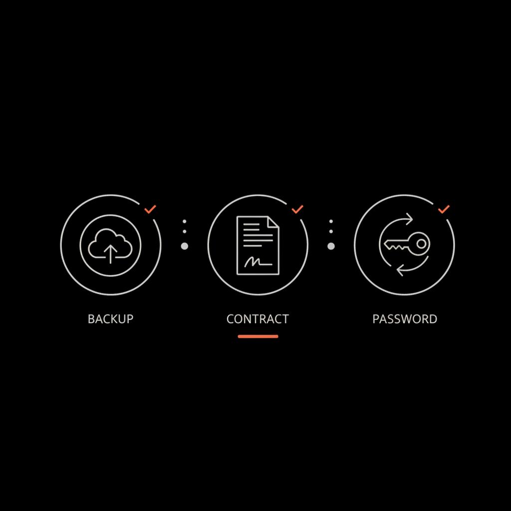 Minimal vector infographic with backup, contract, and password-rotation icons for transfer ownership of YouTube channel without Brand Account