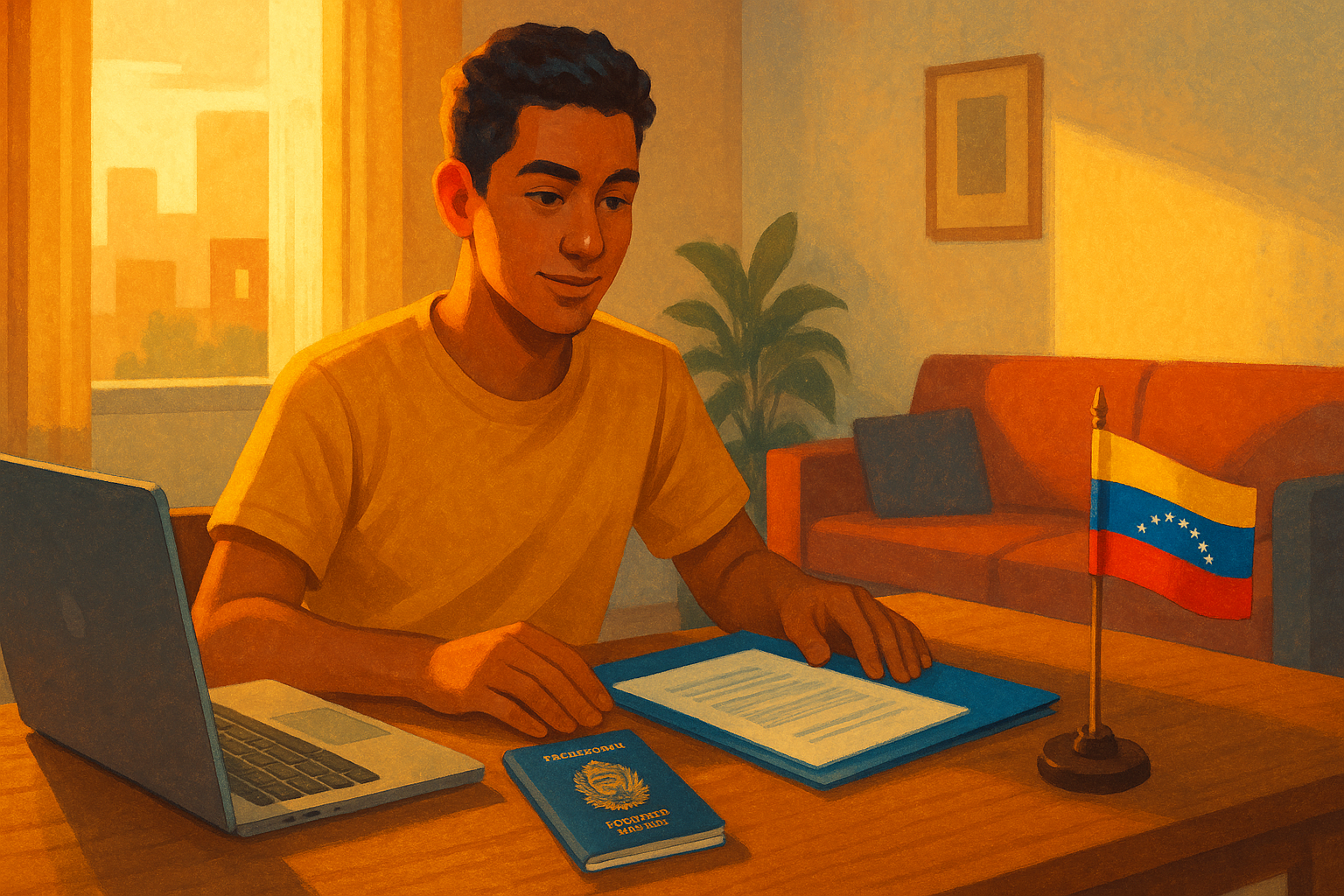 Venezolano en el exterior organizando documentos para renovar pasaporte venezolano