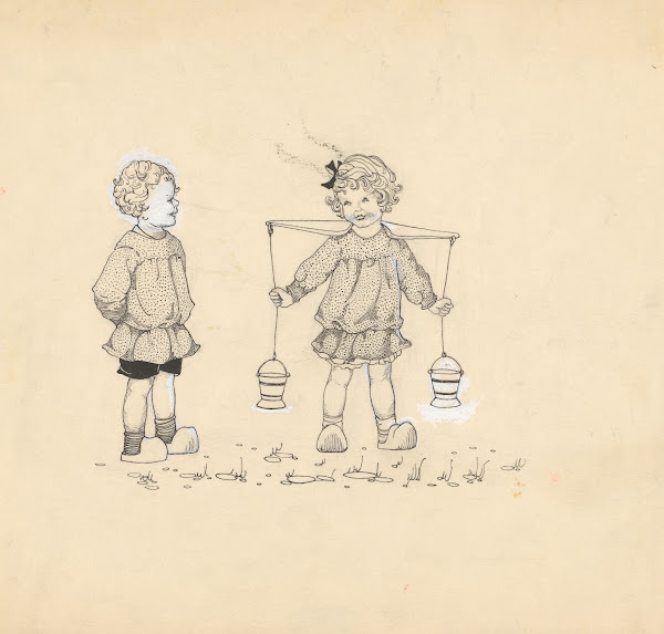 Meisje met een juk met twee emmers 1890 1930