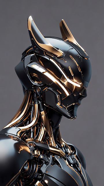 Sleek Black and Gold Cybernetic Android Head Profile - Free mobile Wallpaper