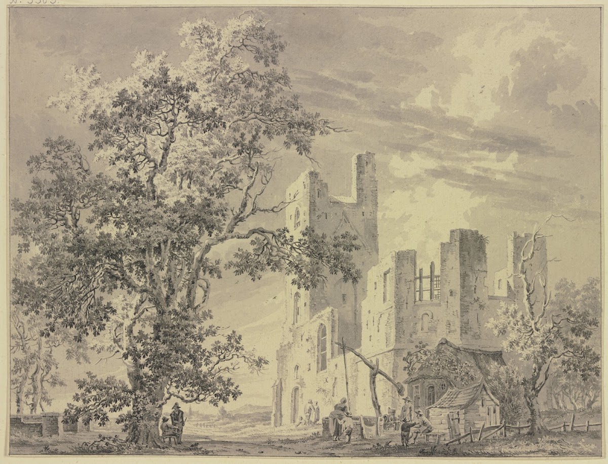 Rechts eine Ruine dabei ein Ziehbrunnen 1785