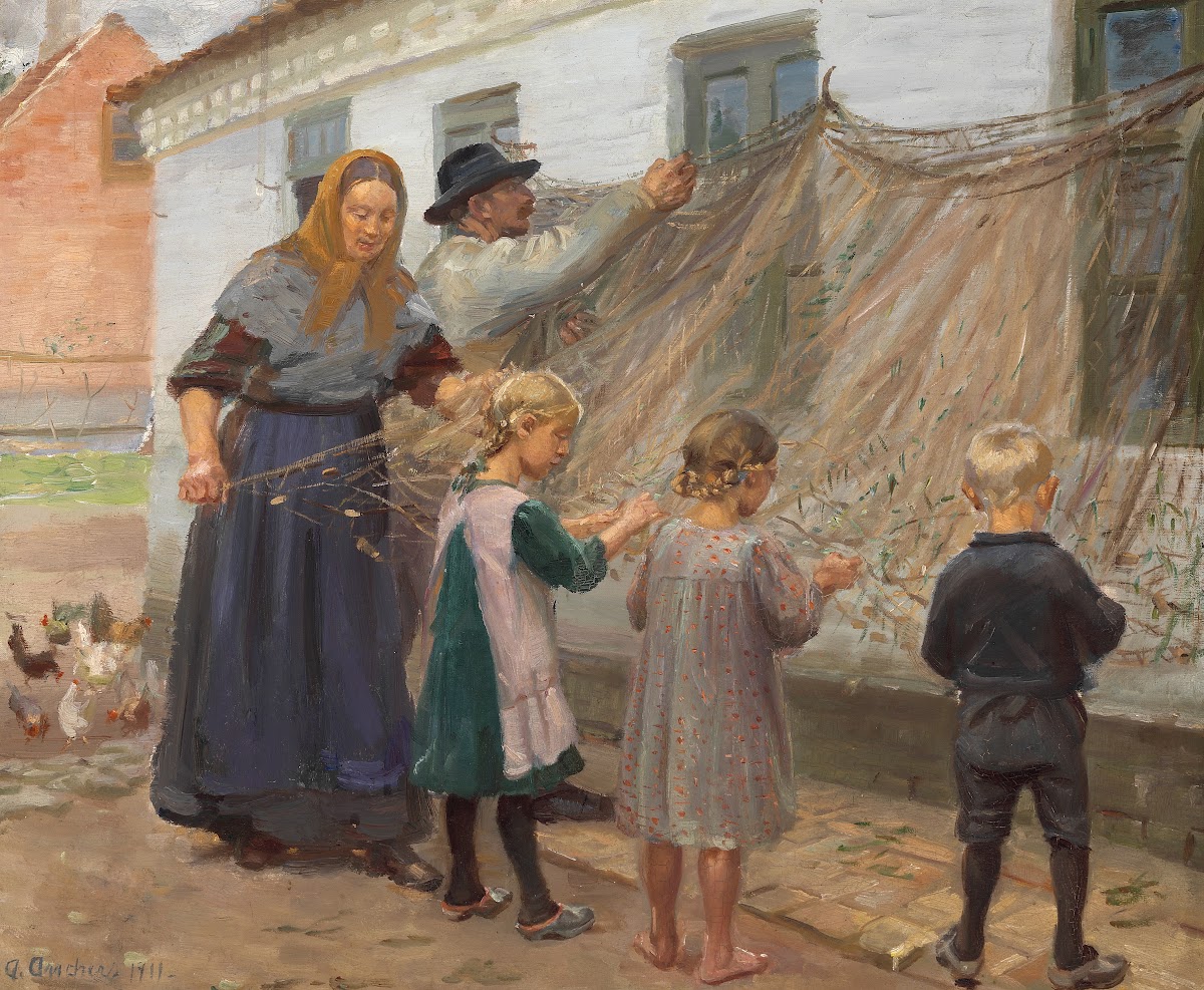 Fiskegarnene redes 1911