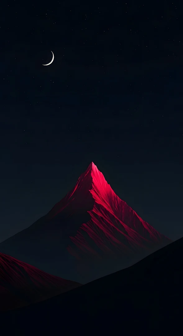 Crimson Peak Under Crescent Moon and Starry Sky