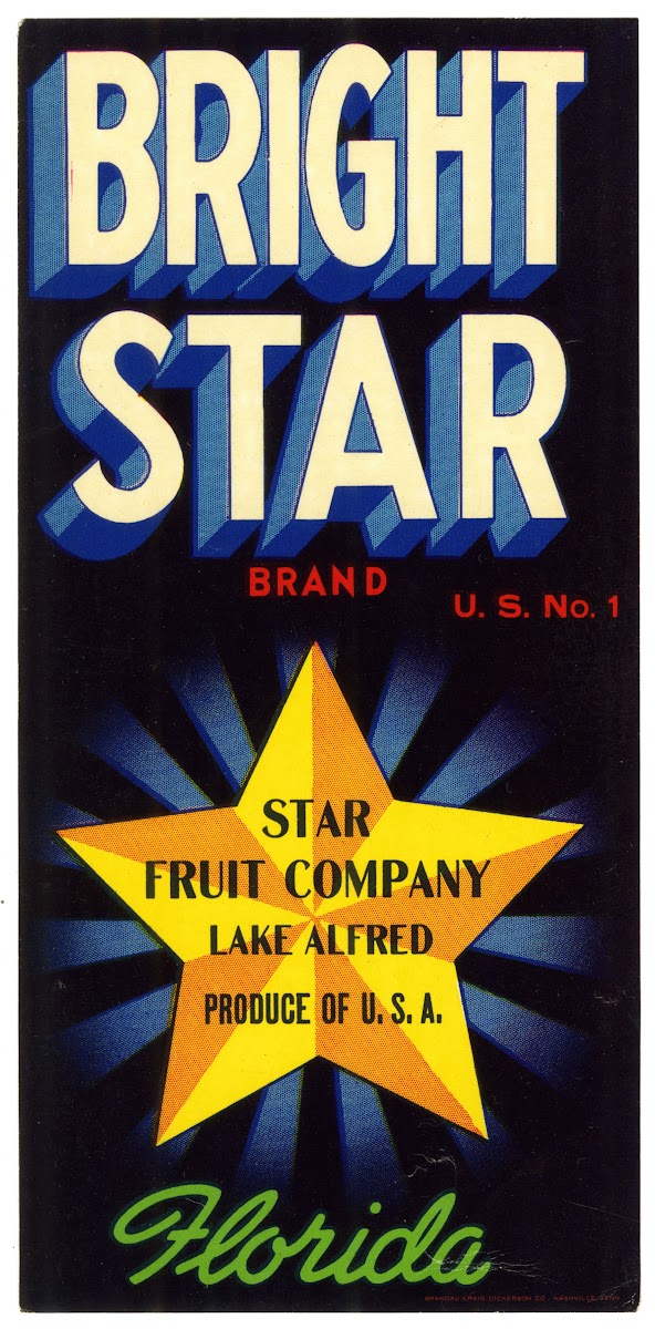 Bright Star Brand Fruit Label 1930 1950