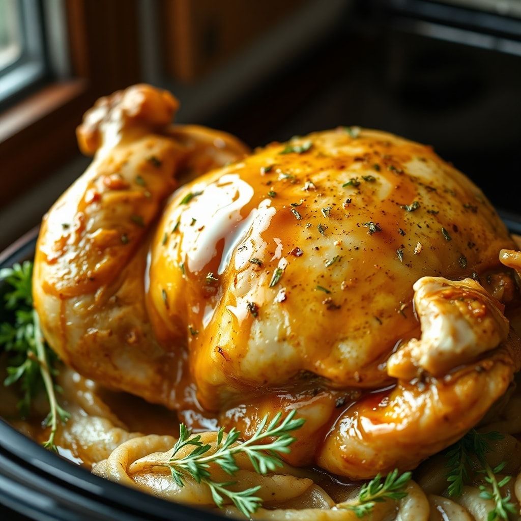 Tender Garlic Butter Whole Chicken – Slow Cooker Style (Easy & Juicy) finished