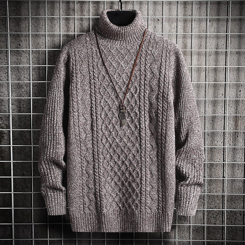 Men's knitted sweater, roll neck, diamond pattern, slim fit