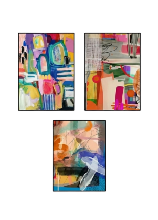 Vibrant Expressionist Abstract Triptych – 3-Piece Canvas Wall Art Set