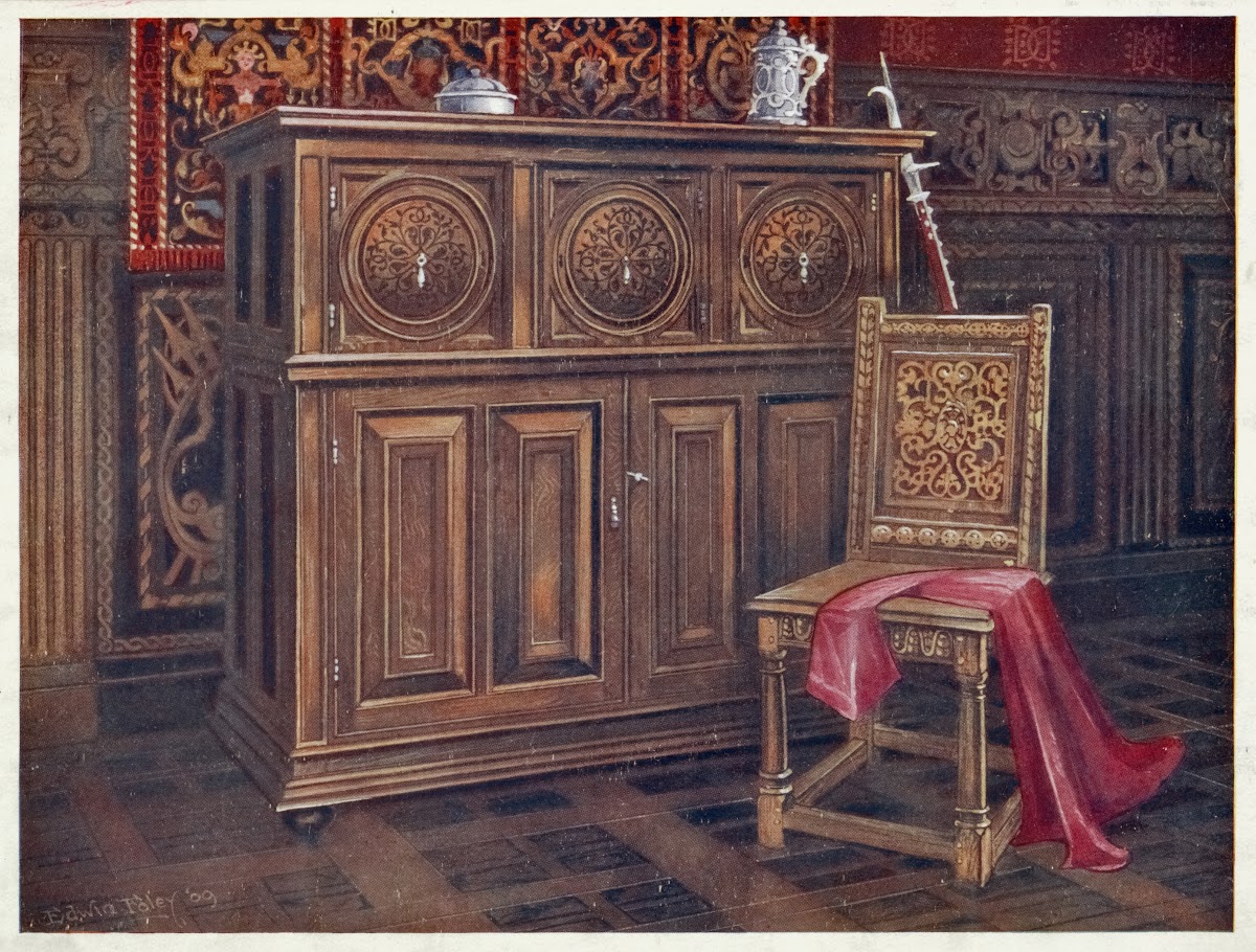 Oak cabinet with circular convex panels Walnut chair chaise sans bras with inter