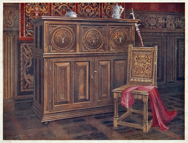 Oak cabinet with circular convex panels Walnut chair chaise sans bras with inter