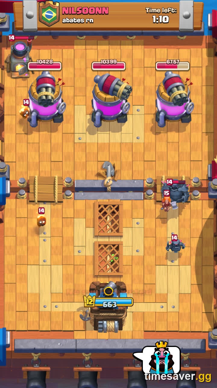 Clash Royale Boat Battle in progress with troops attacking the defending boat towers