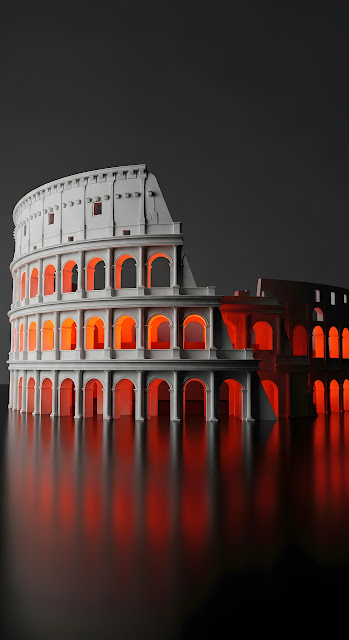 Minimalist Colosseum Model with Glowing Orange Interior - Free mobile Wallpaper