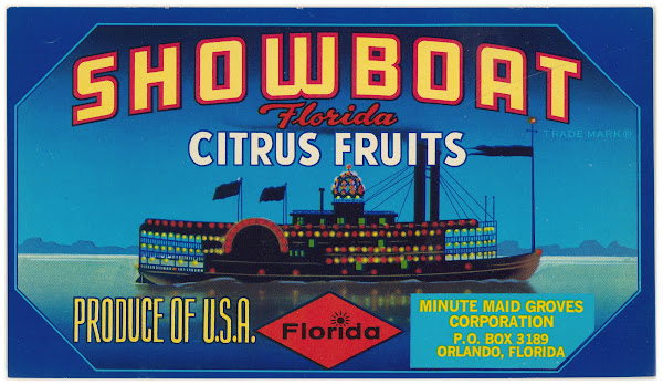 Showboat Florida Citrus Fruit Label 1930 1950