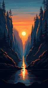 Canyon Gorge Sunset Reflection Solitude Illustration