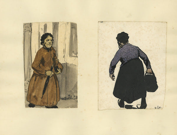Dame met pluimhoed en Achterzijde van dame met handtas 1911