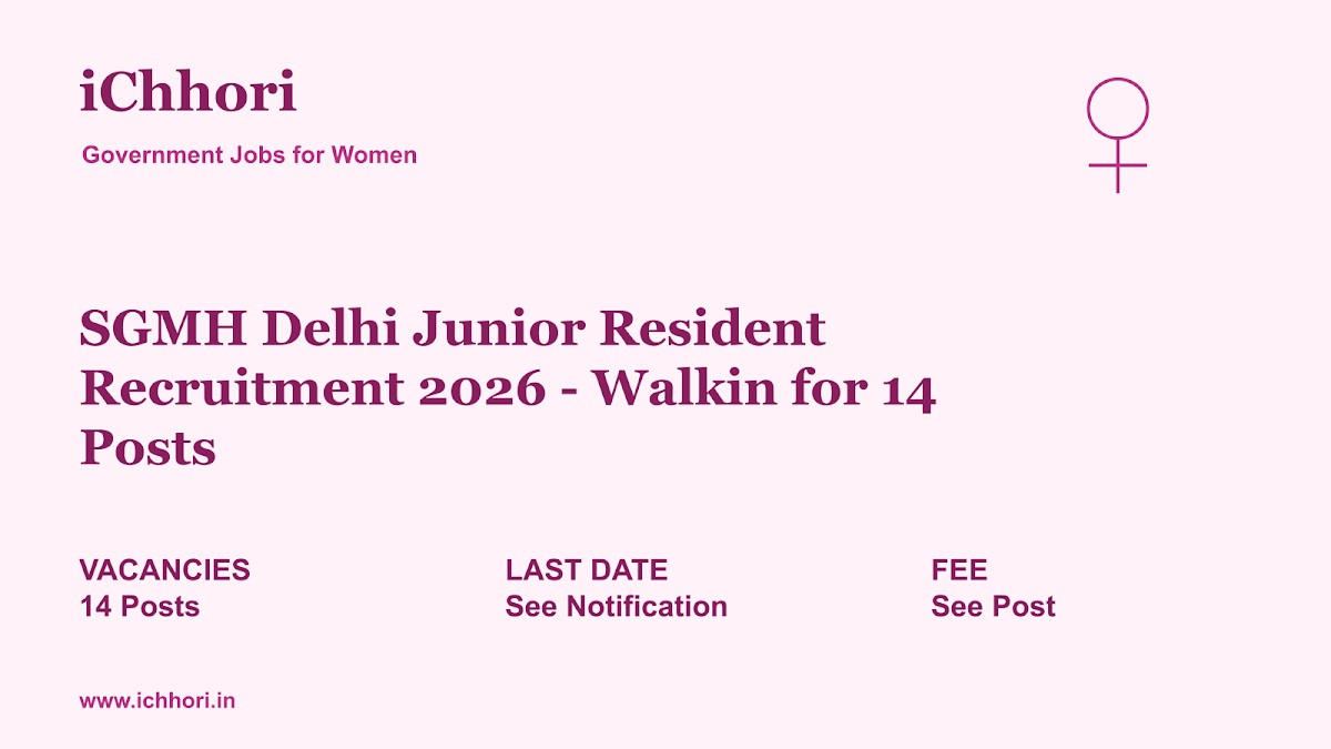 SGMH Delhi Junior Resident Recruitment 2026 - Walkin for 14 Posts - iChhori