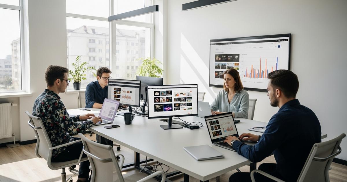Echipa de creare site web Chisinau lucrând în biroul digital MASTECH