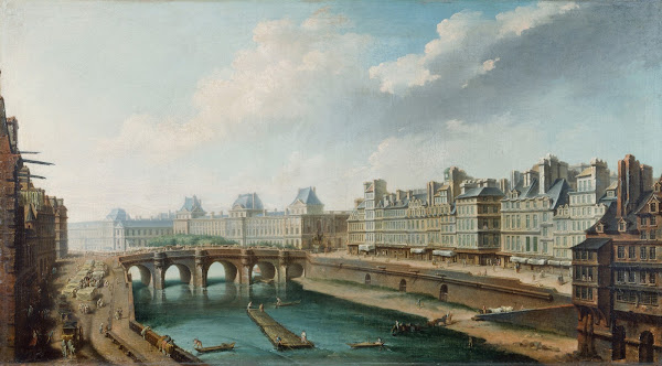 Le Louvre le Pont Neuf et le quai des Orfèvres vus du quai des Grands Augustins