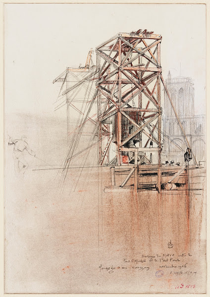Travaux du métro entre le pont Saint Michel et le Petit Pont 1906 fonçage dun ca