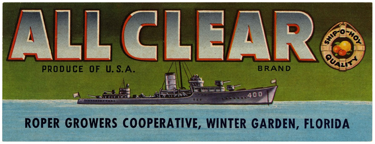 All Clear Brand Citrus Label 1930 1950